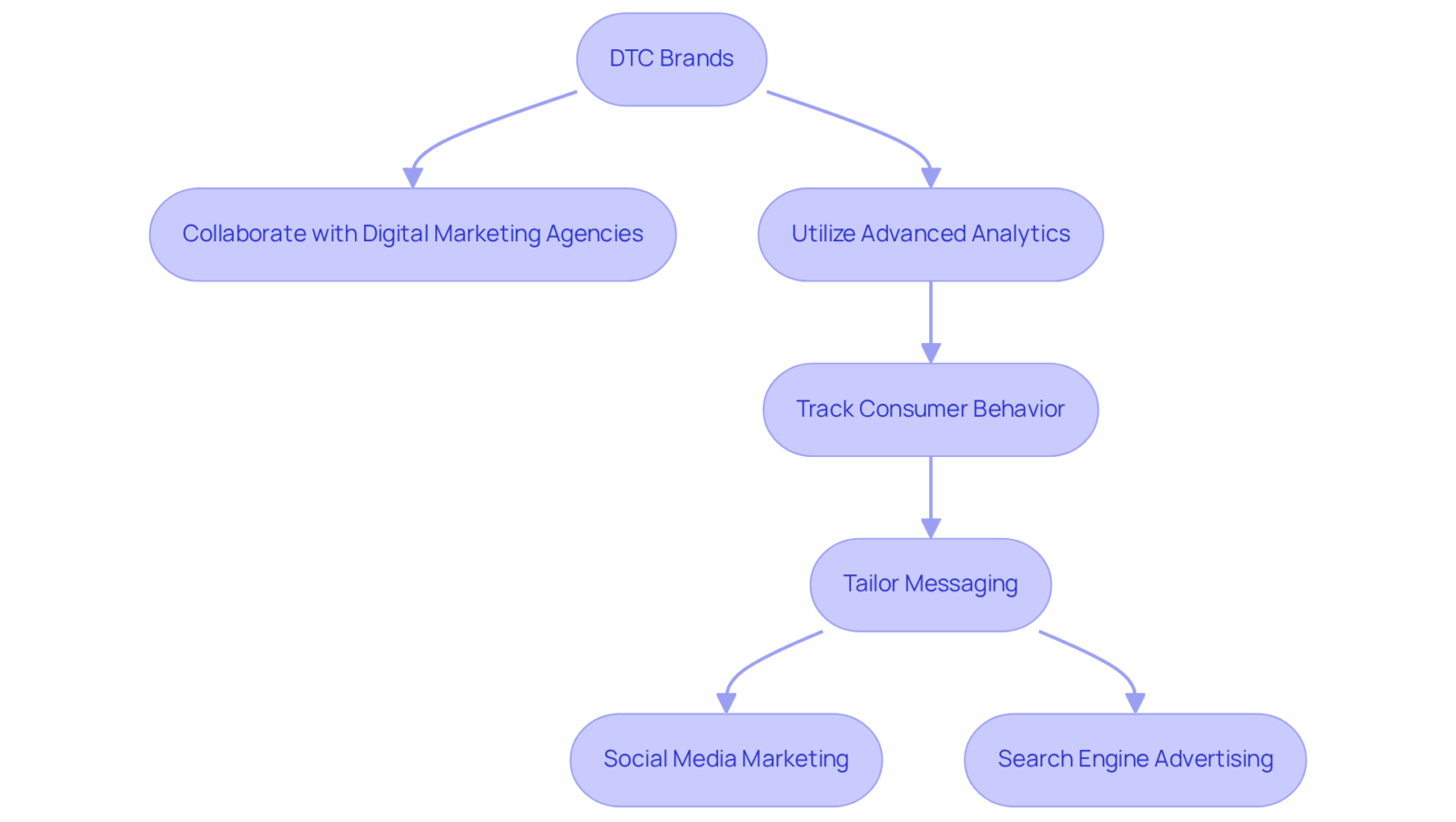 This flowchart illustrates how DTC brands work with digital marketing agencies. Each box represents a key step in the process, and the arrows show how these steps connect to drive effective marketing strategies. This flowchart illustrates how DTC brands work with digital marketing agencies. Each box represents a key step in the process, and the arrows show how these steps connect to drive effective marketing strategies.