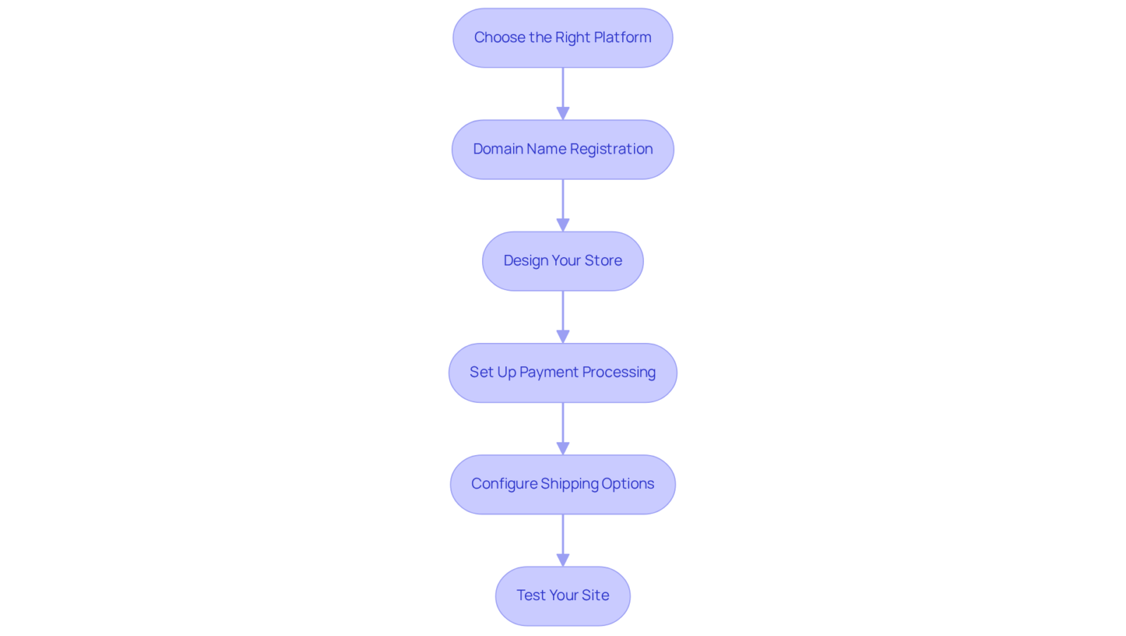 Follow the arrows from step to step. Each box details an important action required to establish your e-commerce store, ensuring a smooth and successful online experience. Follow the arrows from step to step. Each box details an important action required to establish your e-commerce store, ensuring a smooth and successful online experience.